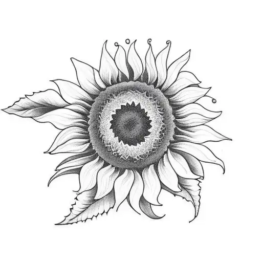 A Blackwork Sunflower With A Stem Turning Into Cursive Writing Saying 'From The Ground Up'