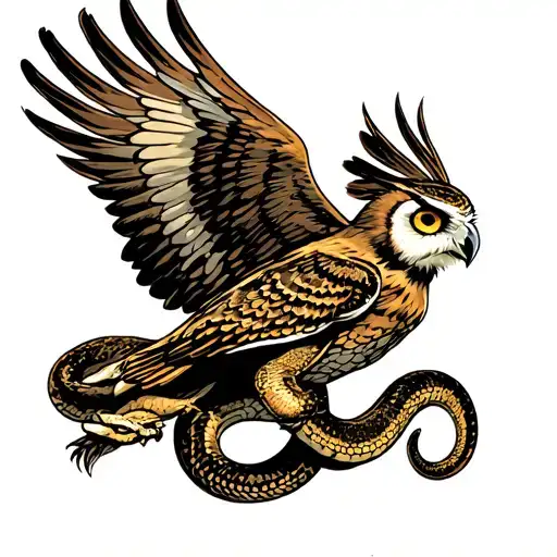 Owl In Flight With Snake In Talons