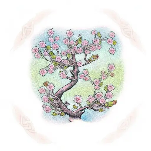 Cherry Blossom Blowing In The Wind Celtic Tree Of Life