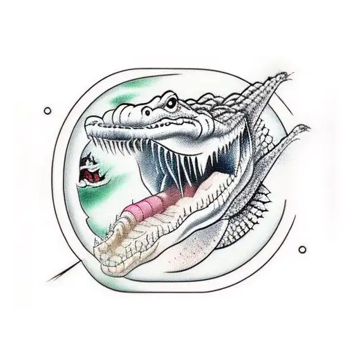 Crocodile And Bird Inside His Mouth