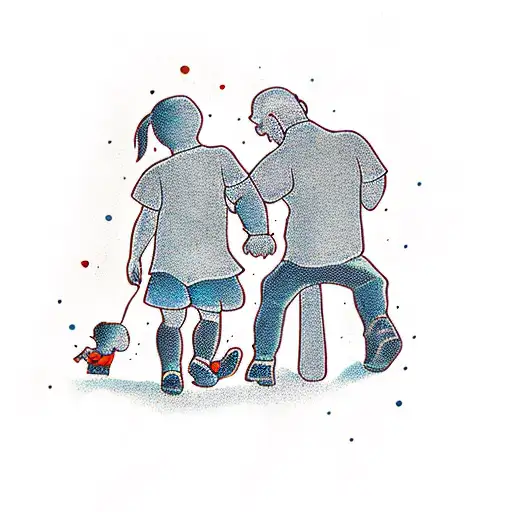 Little Child Holding Hand With Father When They Walking