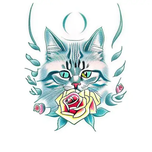 Walking Cat With Roses Around