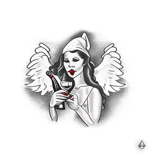 An Angel Smoking With A Glass Of Red Wine