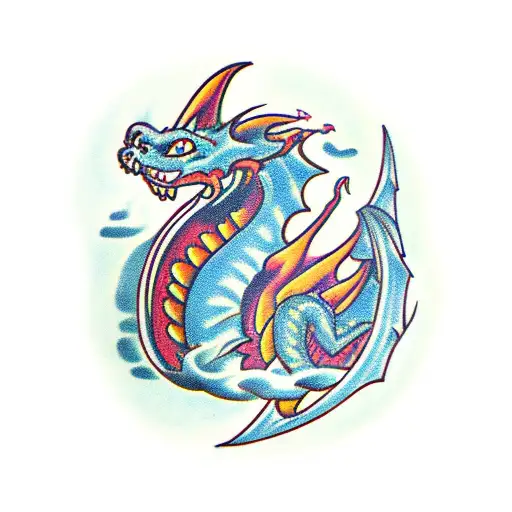 Fierce Dragon With Fire On Hip Smiling