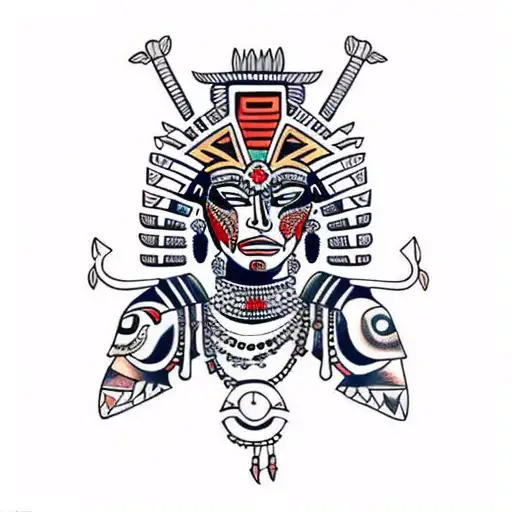 Beautiful Female Aztec Warrior With Jaguar Headdress