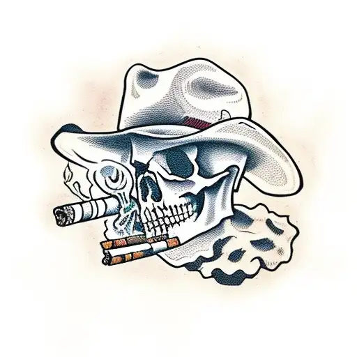 Skull Wearing A Cowboy Hat And Bandana Smoking A Cigarette