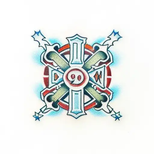 A Black Cross With The Numbers 999 Going Down The Middle Outlined In Blue