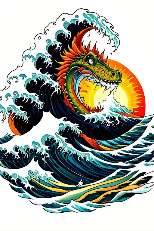 Ocean Wave Sea Monsters Colorful