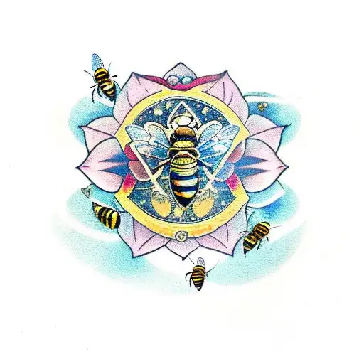Honey Bee With Mandala Behind