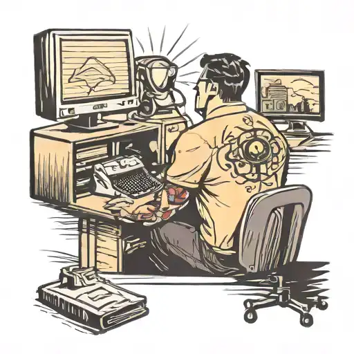 Office Worker Facing Computer In The Dark With Computer Screen Light