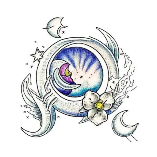 Crescent Moon With A Flower