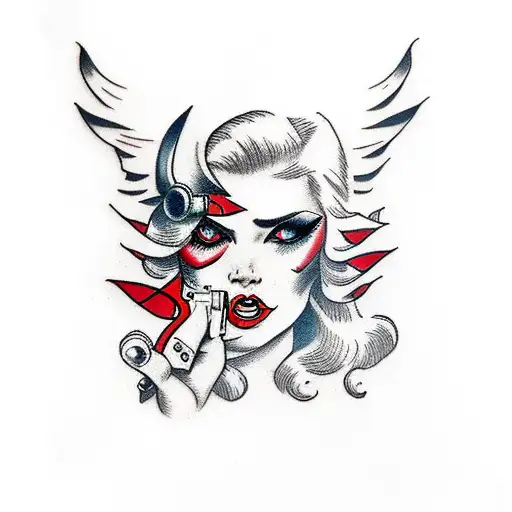 Blond Women With Red Eyes With A Gun