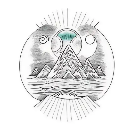 Hippie Back Piece With Sun On One Side And Moon On The Other With Mountains And Trees Under Them