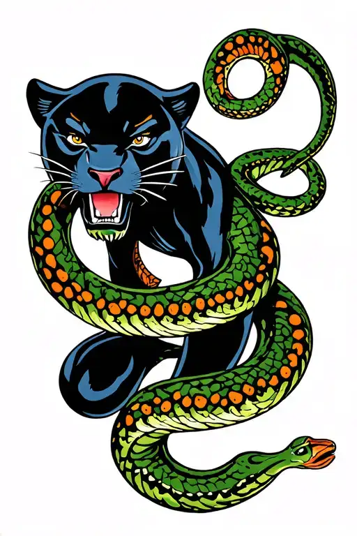 Black Panther With Snake Green With Orange Spots Wrapped