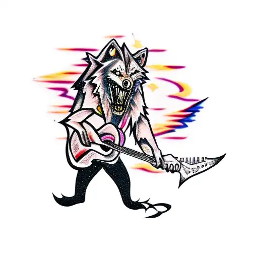 Werewolf Rockstar With Guitar And Lightning