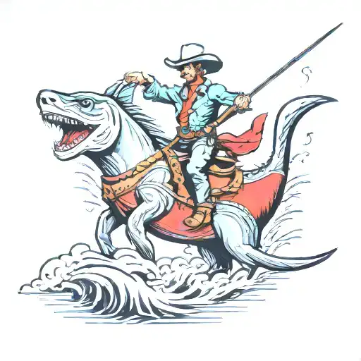 Vintage Cowboy Riding A Thresher Shark