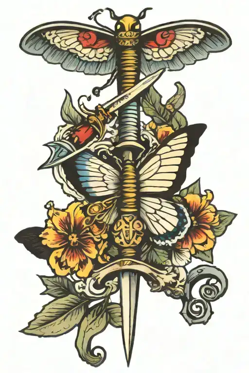 Sword And Moth Perched