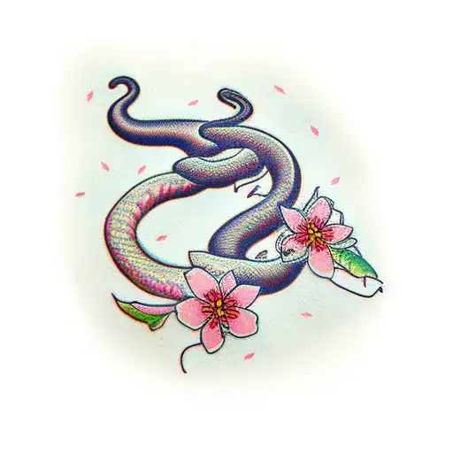 Cherry Blossom Leaves Snake