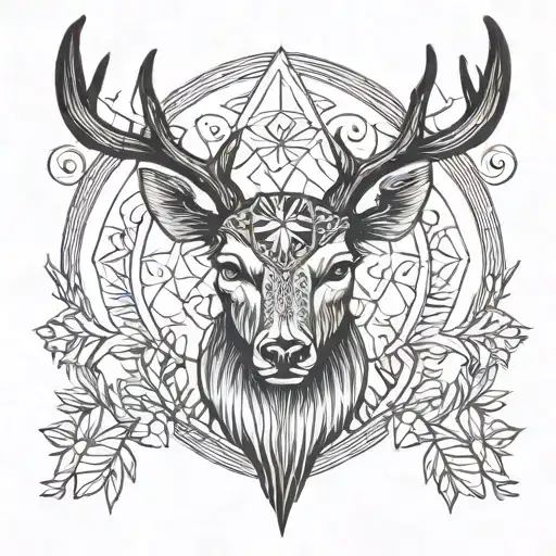 Forest Blackout Symmetrical Geometric Deer Face