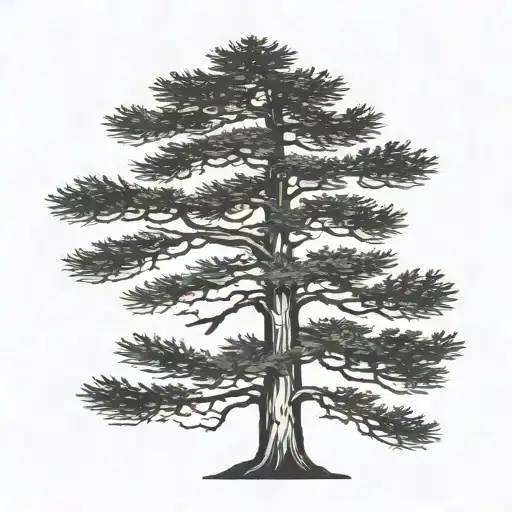 Cedar Tree Silhouette With A Bird Flying Around It