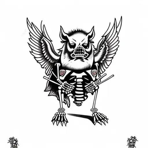 Hog Skeleton Standing Up With Wings