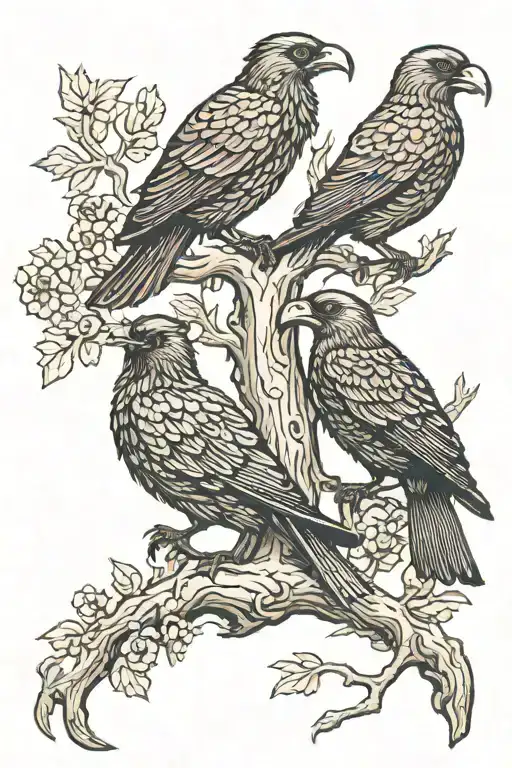 Huginn And Muninn Perched On The Ygg Drasil Tree