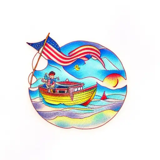 3 Kids On A Boat At Sunset