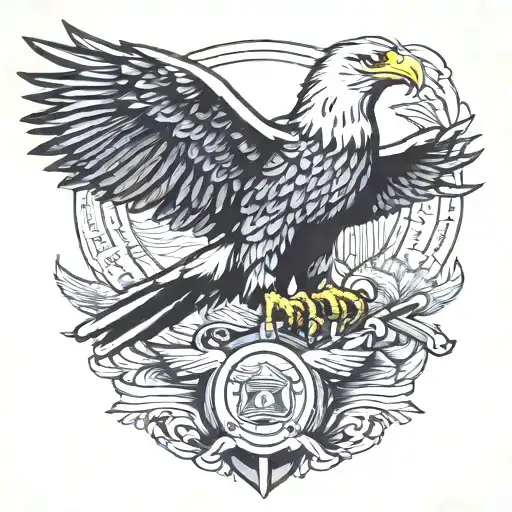 American Eagle Perched On A Army Man Wit Michean Gun