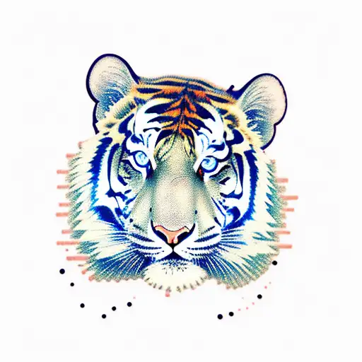 Tiger With Blue Eyes In A Mountainous Cedar Tree Area With Fig Trees