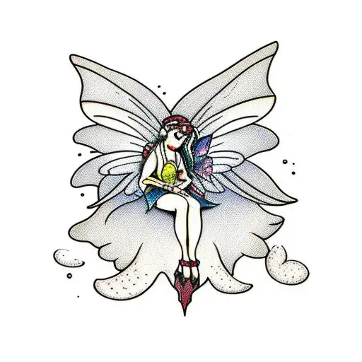 Melancholic Fairy Lying On A Mushroom