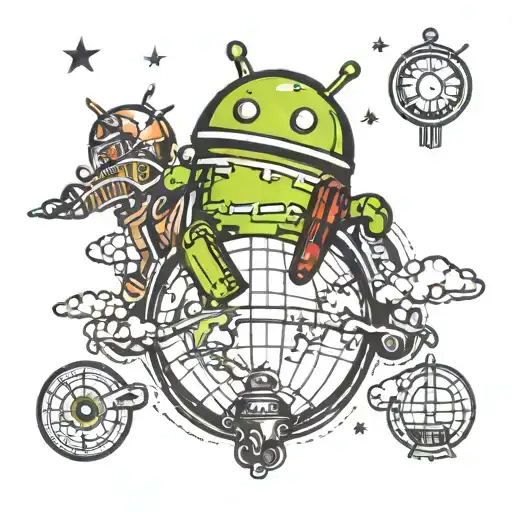 Android Logo Travelling The Globe