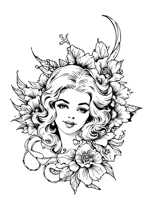 Pin Up Woman Head Surrounded
