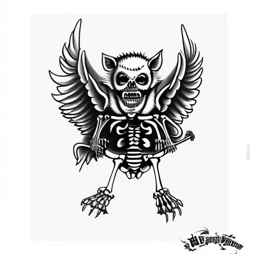 Hog Skeleton Standing Up With Wings