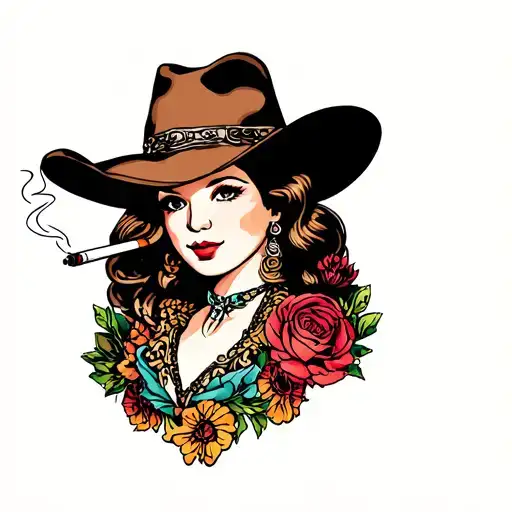 Cowgirl Smoking Cigarette
