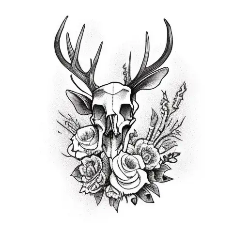 Deer Skull With Flowers A Cowboy Skull And A Lever Action Rifle