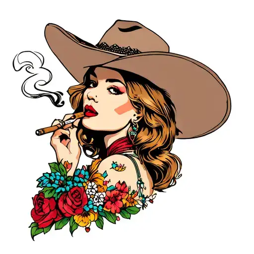Cowgirl Smoking Cigarette
