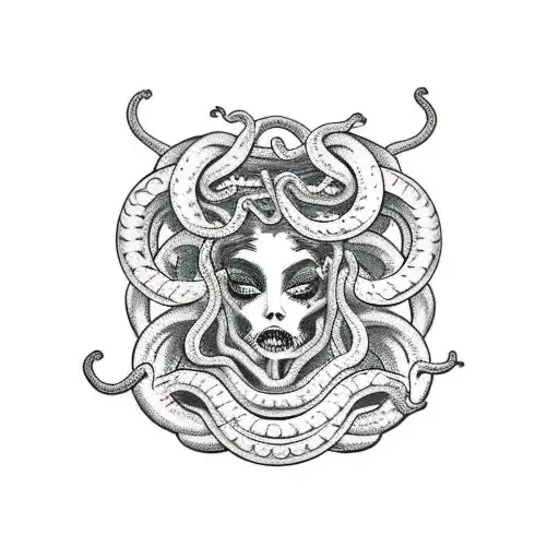 Medusa With Snarling Snakes And Vipers As Hair