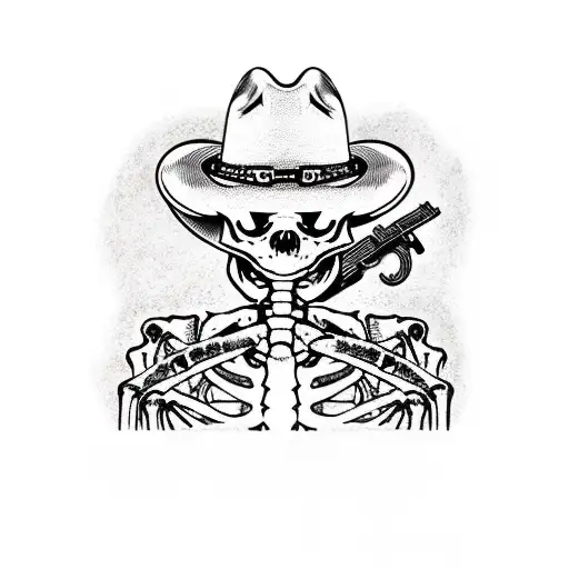Skeleton Frog With A Cowboy Hat Holding A Rifle