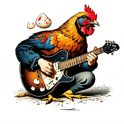 Chicken Esting A Rotten Egg While Playing A Guitar
