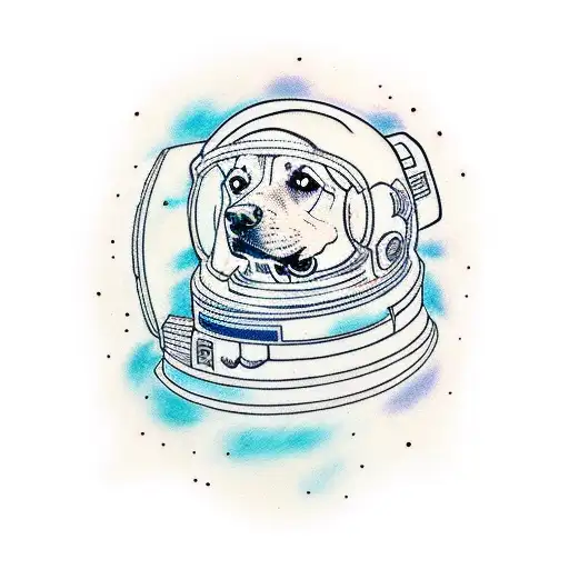 Traditional Style Tattoo Of A Space-themed Dog With An Astronaut Helmet