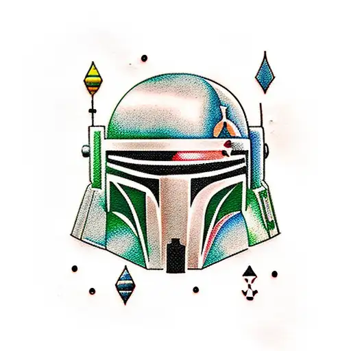 A Colorful And Playful Tattoo Showcasing Boba Fett Engaged In A Thrilling Space Battle