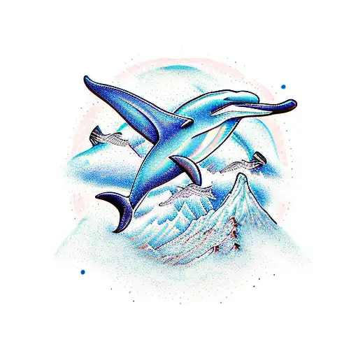 Full Mural Scene Dolphin Mountain Eagle Rainbox Snow Ski Bike Calirado Banner