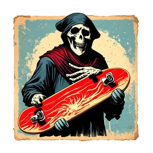 Grim Reaper Holding Skateboard Deck