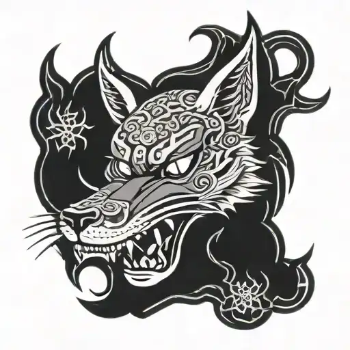 Fox With Oni Mask With Snake Wrapped