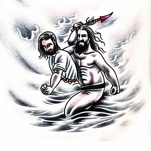 Jesus Pulling Man Out Of Ocean Storm