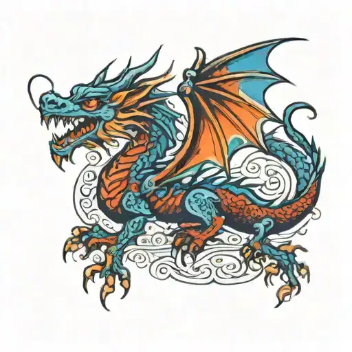 Dragon Made Of Decorative Blue Paint