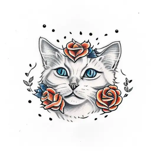Orange Fluffy Cat With Roses Around Its Head