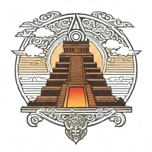 Mayan Temple With Sunset In The Background