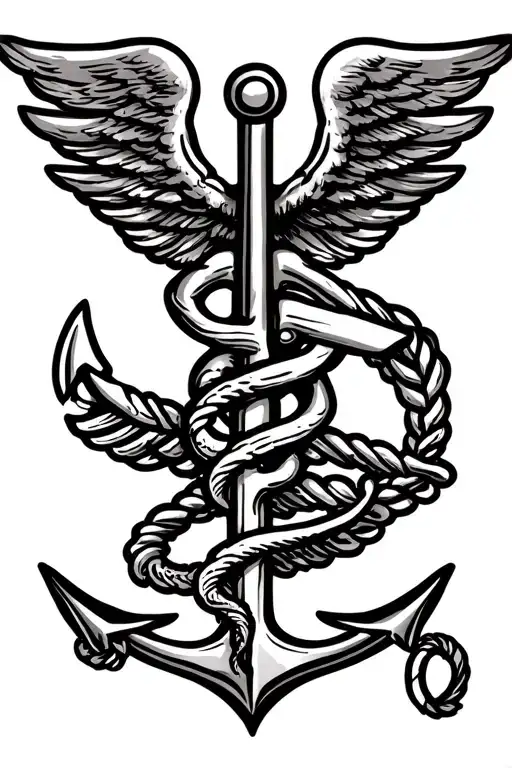 Caduceus And An Anchor