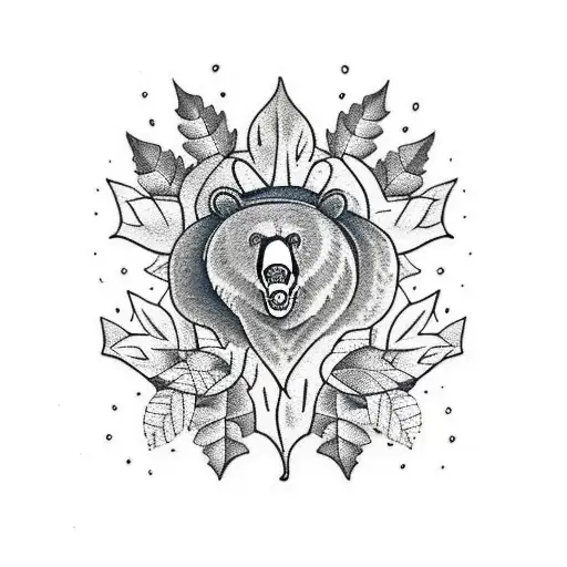 Black Bear Multiple Fall Leaves Background